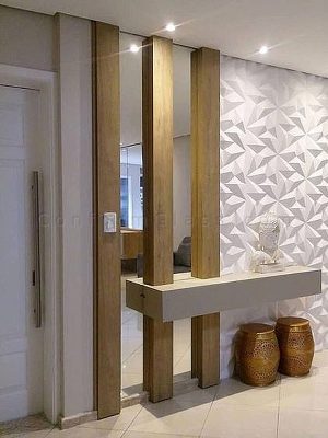 mirror strips with wood boxes and shelve