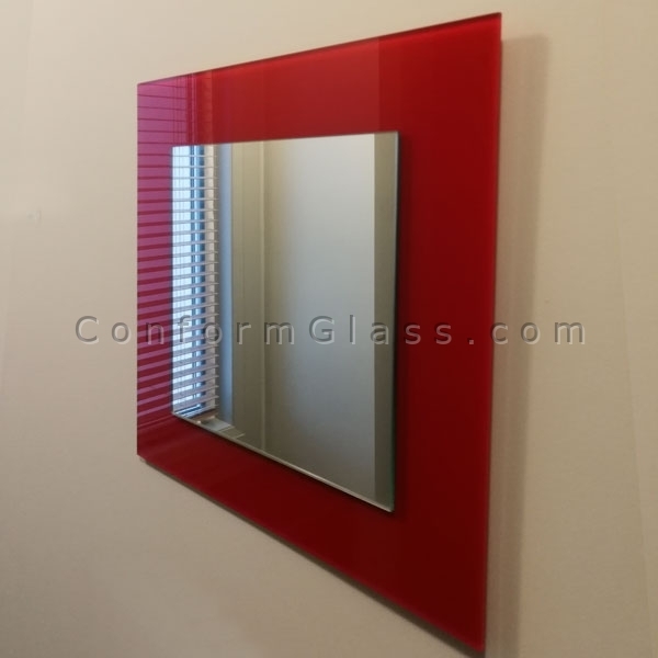 Square Accent Mirror On Red Glass, Mirror With Red Frame