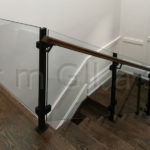 Black Post and Wood Hand Rail, Glass Railings