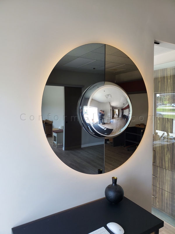 Custom Mirrors Toronto, a fisheye mirror with Ambient LED Light