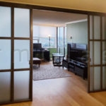 Welded Steel Sliding Door Partition with Frosted Glas